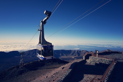 Riding the cable car on Mount Teide