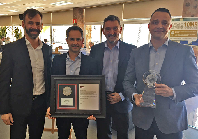 Pictured at the presentation of the President’s Award, are from left: Carlos Moreno, RCI’s affiliate services manager; Carlos Valido, financial controlling director, Anfi Group; Ovidio Zapico, RCI’s regional director for South-West Europe; and Stefan Mende, sales director, Anfi Group