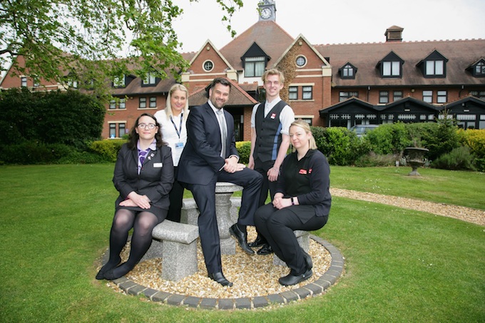 Chris Steadman, centre, with young workers from the participating companies, from left: Hannah Coote, The Stratford Hotel; Lucy Baird, Birmingham Airport; George Sothcott, RSC; and Anneka Sharp, Shakespeare Birthplace Trust