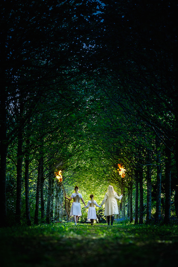 Kyla Goodey, Hermione Hogg and Sue Hill in Trelowarren woods. Credit: Steve Tanner