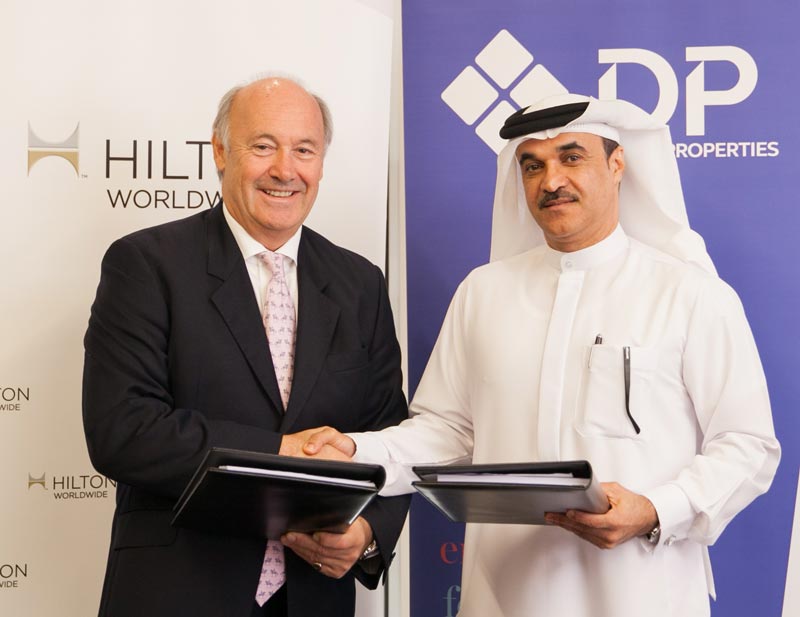 Rudi Jagersbacher, president, Middle East & Africa, Hilton Worldwide with Mohammed Al Habbai, DPG’s chief officer of urban planning, pictured when the companies agreed to build the property