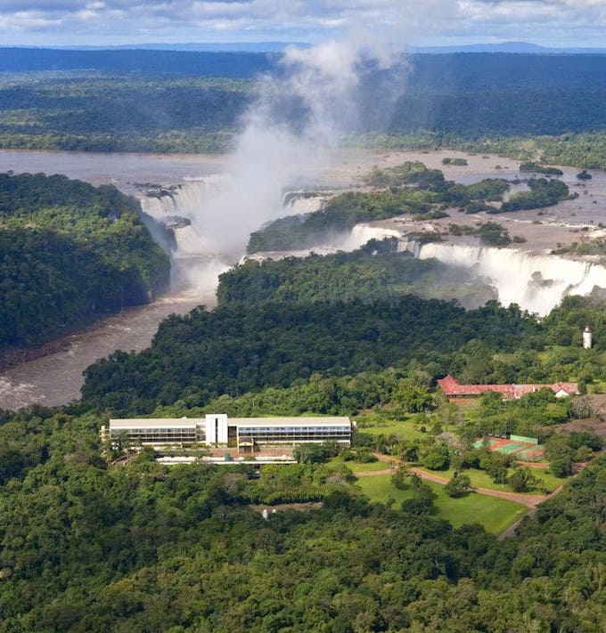 The hotel with Iguazu Falls in the background